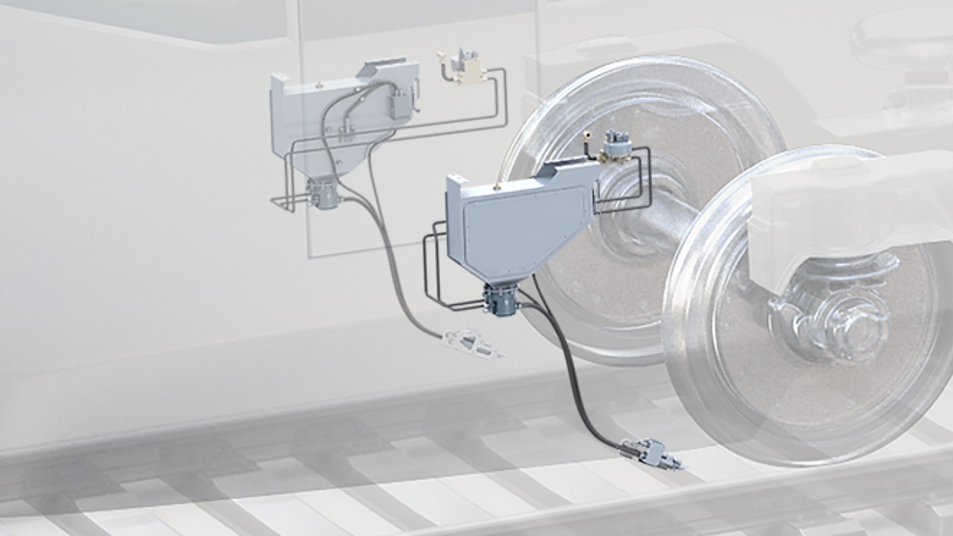 Train braking system components and connection details.