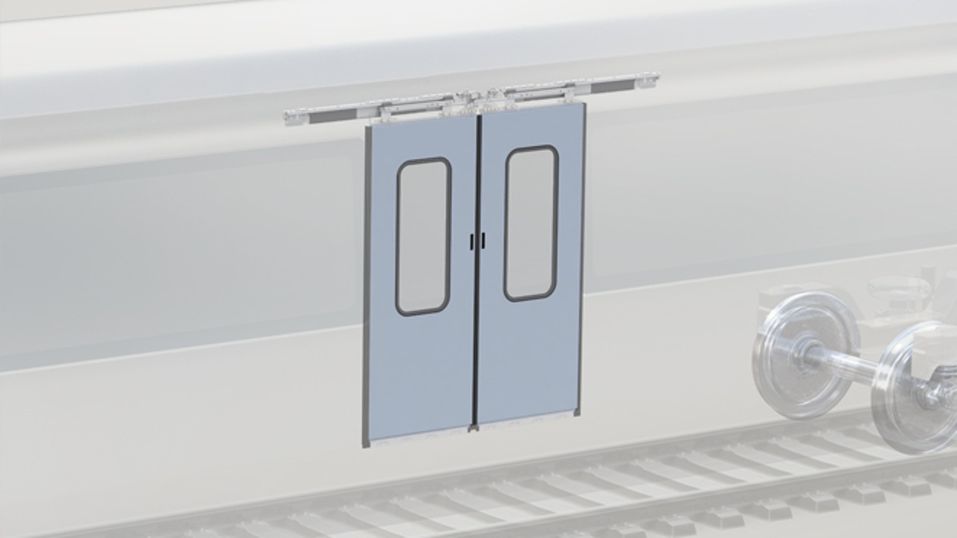 Sliding train doors with transparent windows.