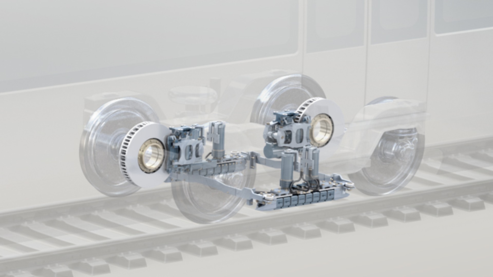 Railway wheelset assembly with brake system components.