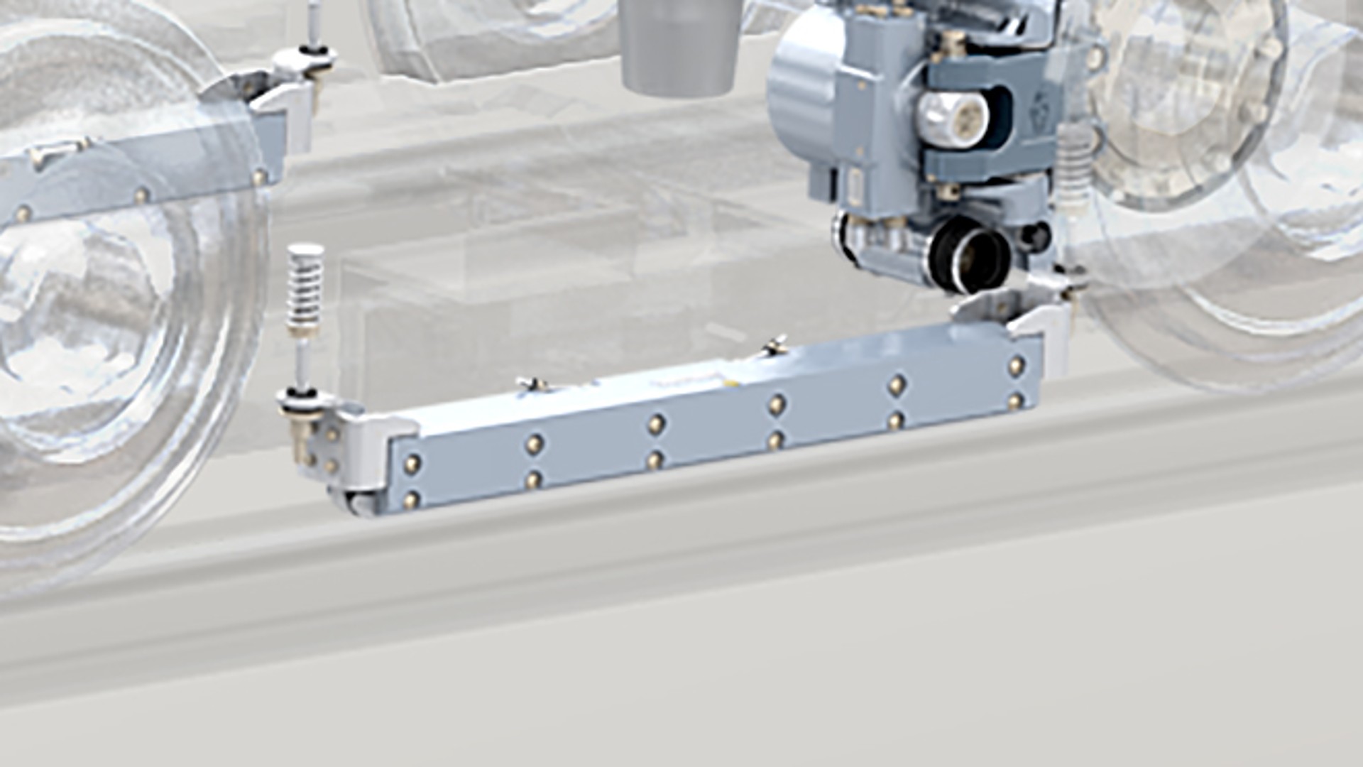 Railway braking system component with transparent wheels.