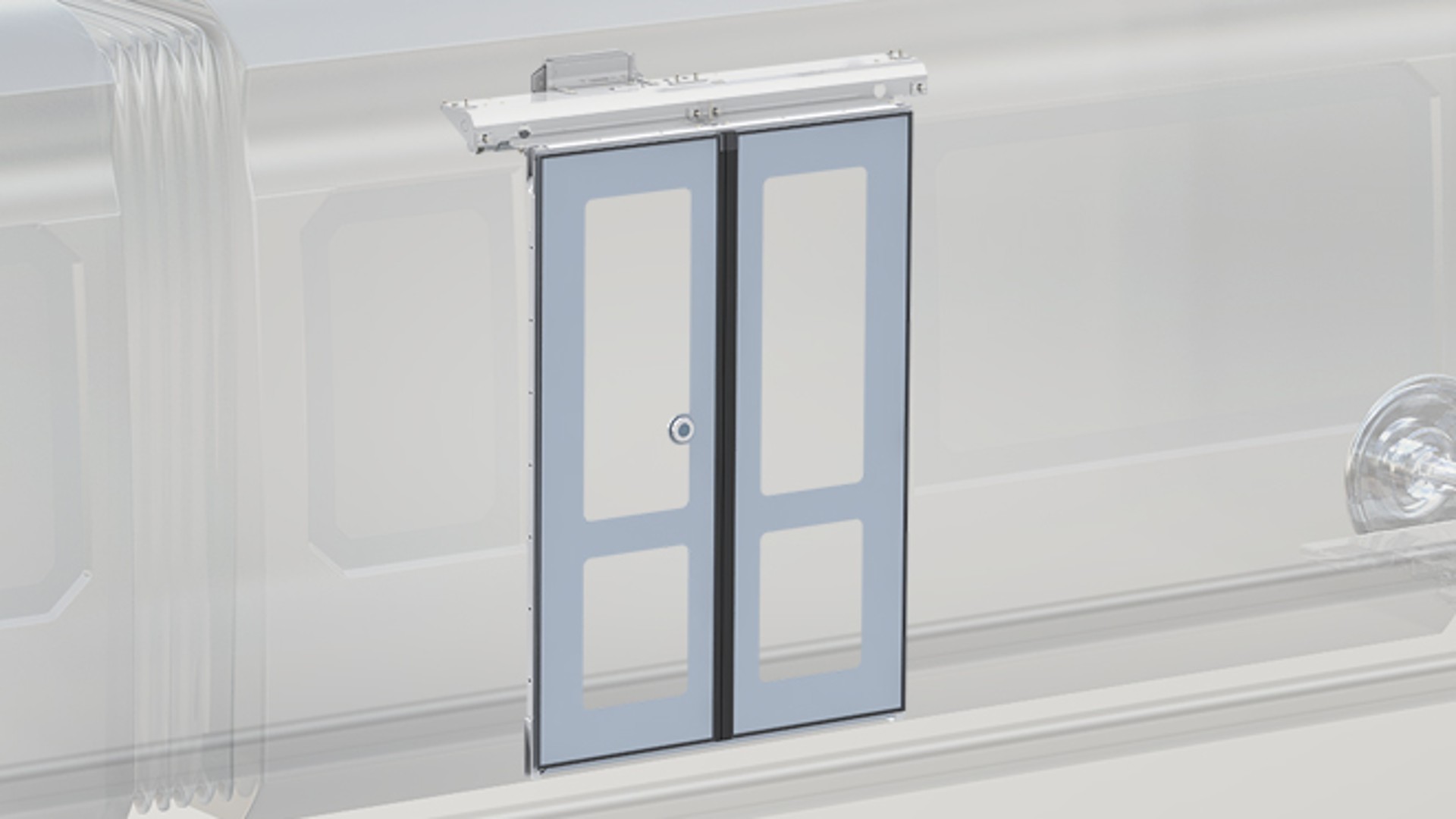Sliding door assembly on transparent background