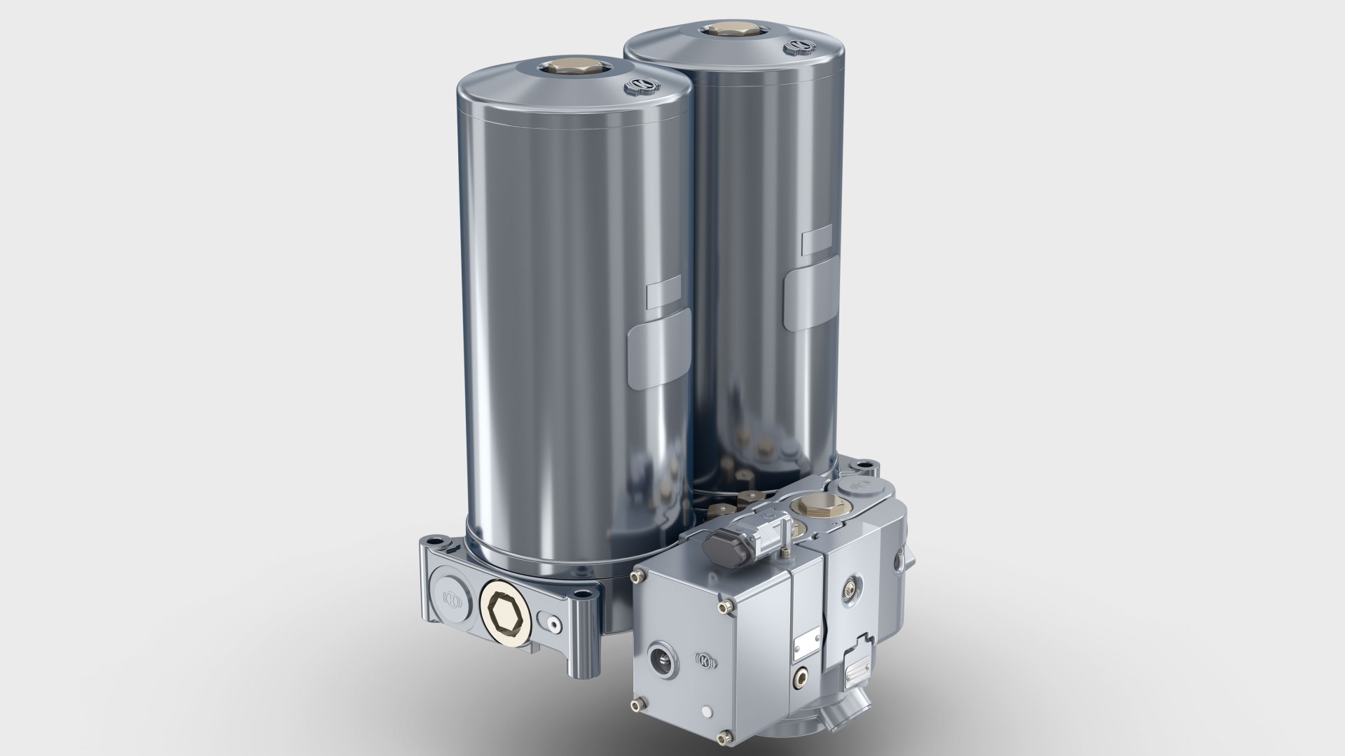 Dual cylinder pneumatic actuator assembly model