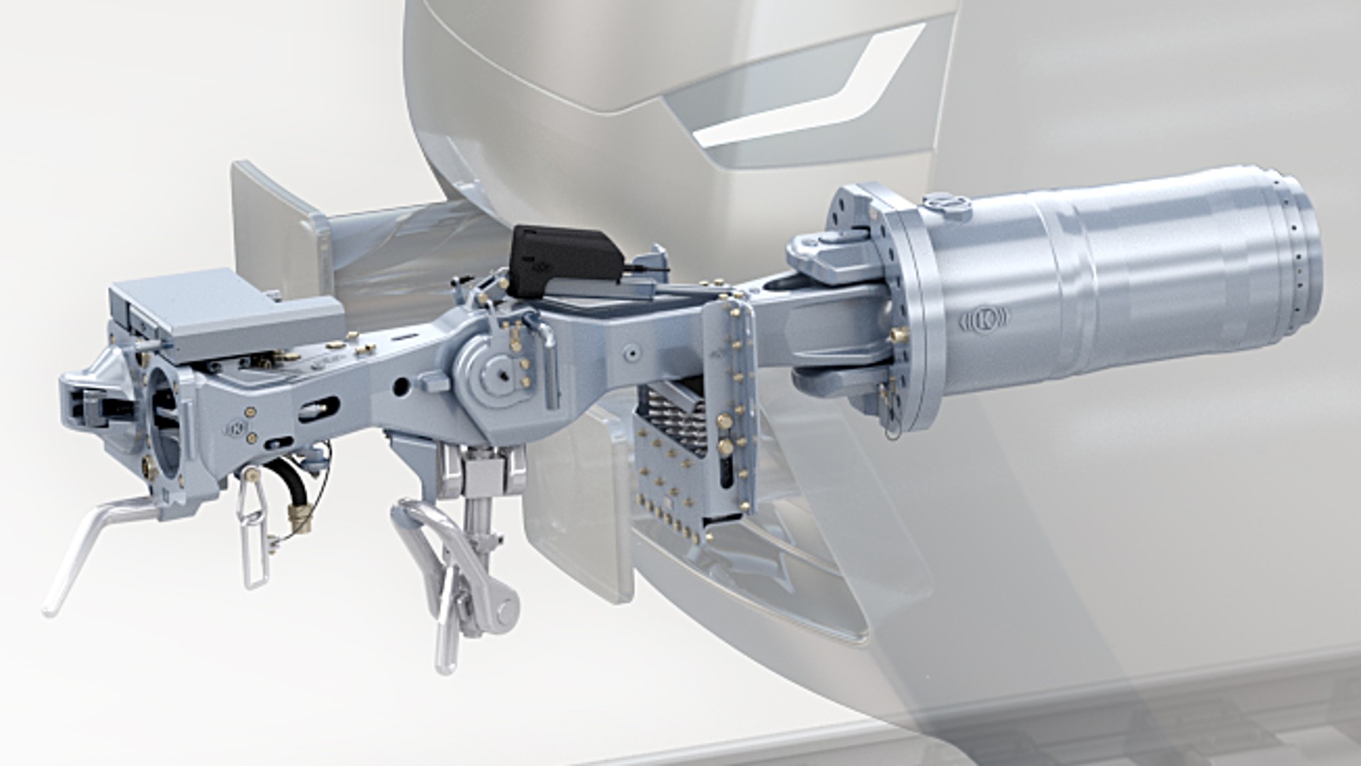 Train coupling mechanism with hydraulic system view.