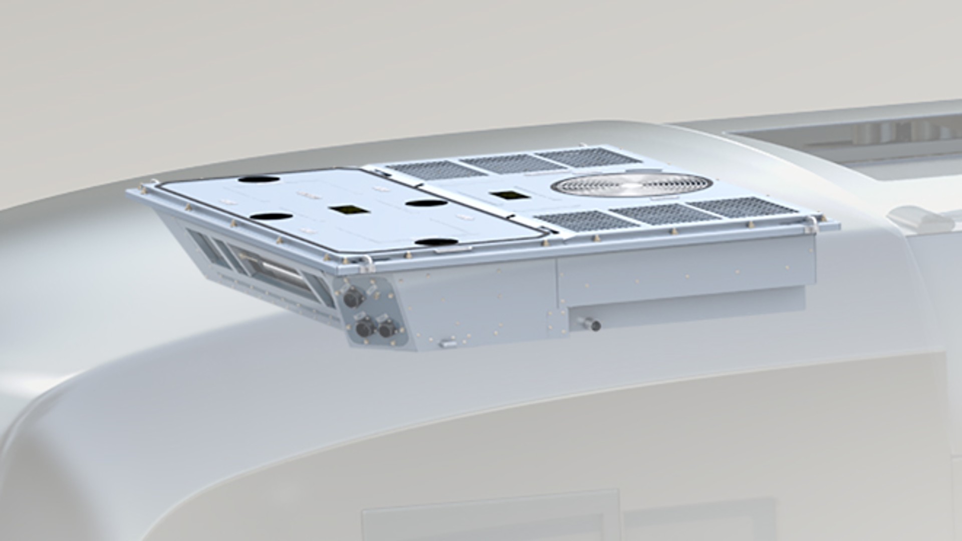 Cooling system mounted on vehicle rooftop design.