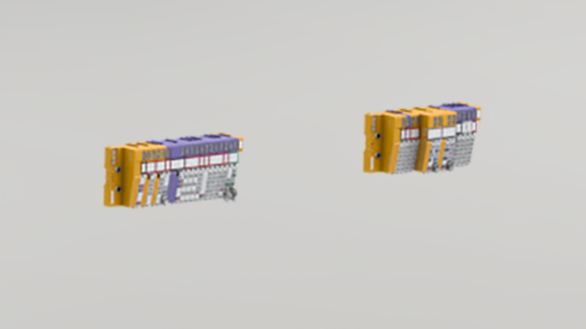 Industrial control modules with orange and purple