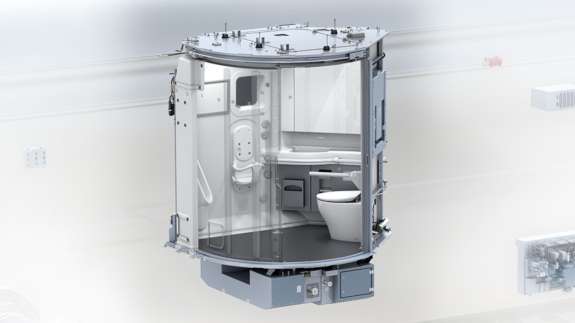 Modulares, modernes WC-System mit Waschbecken und Toilette.