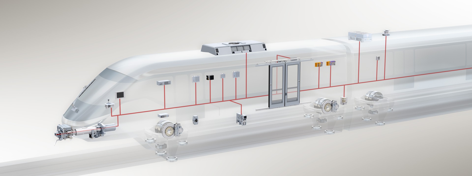 Train system components with electrical connections diagram.