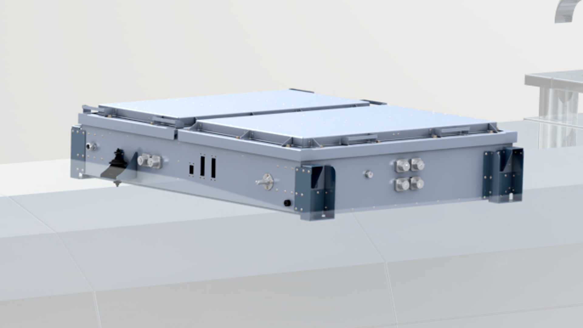 Industrial equipment component on white surface