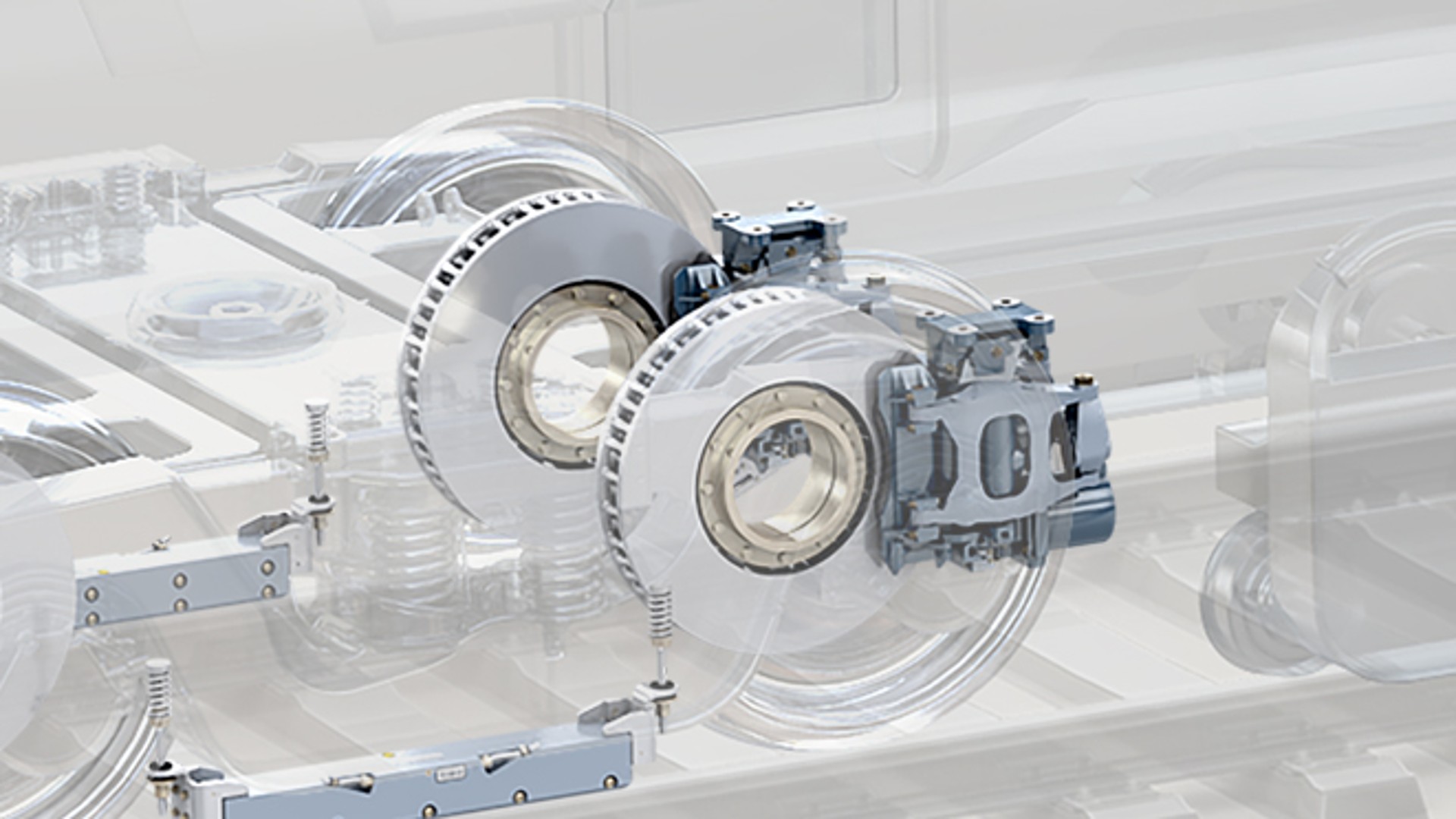 Train braking system components and mechanisms illustration.