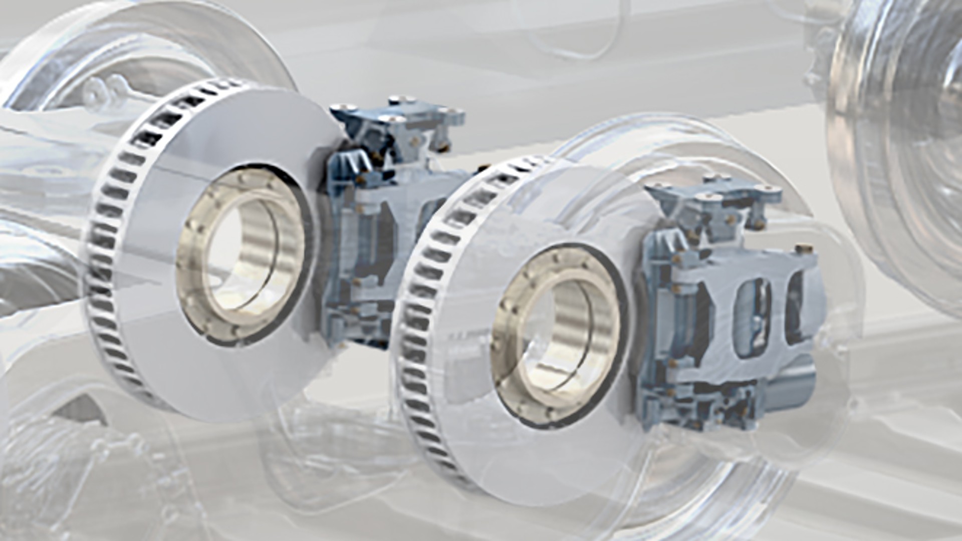 Rail brake system components in transparent view.