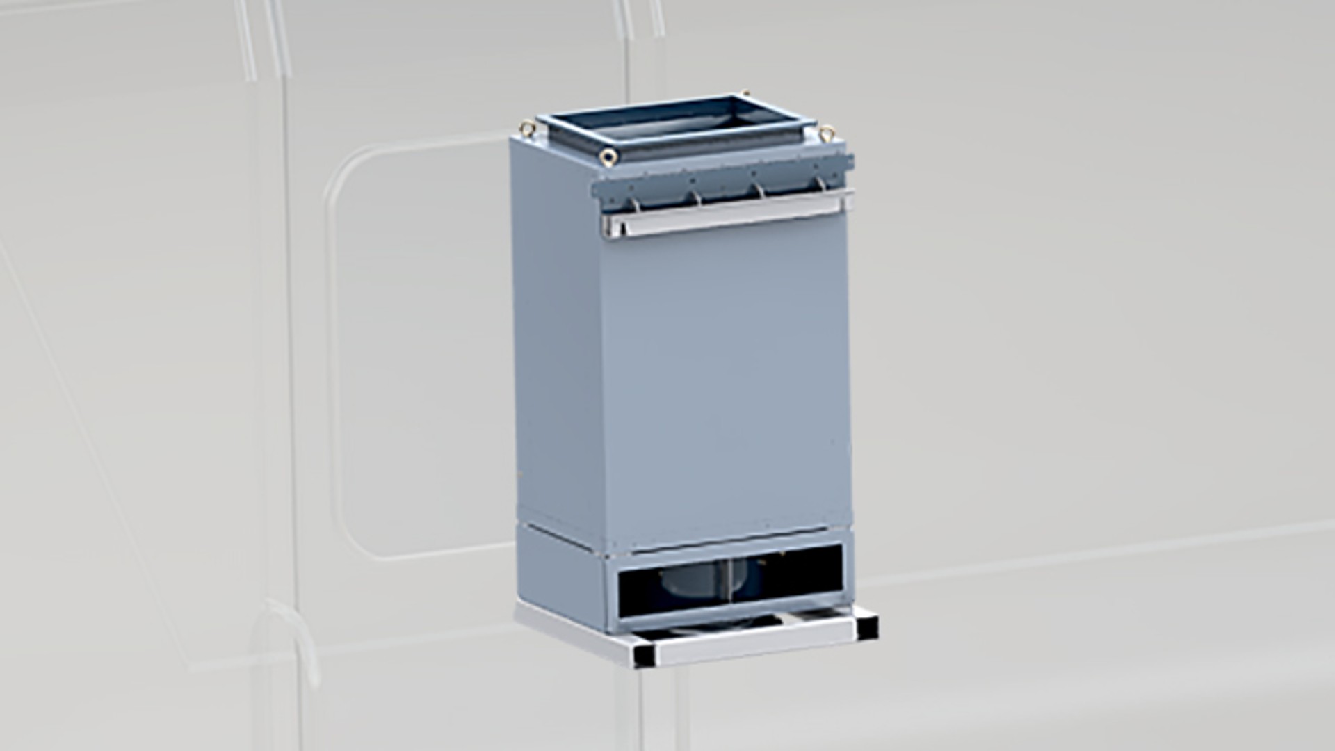 Compact grey waste container for commercial vehicles.