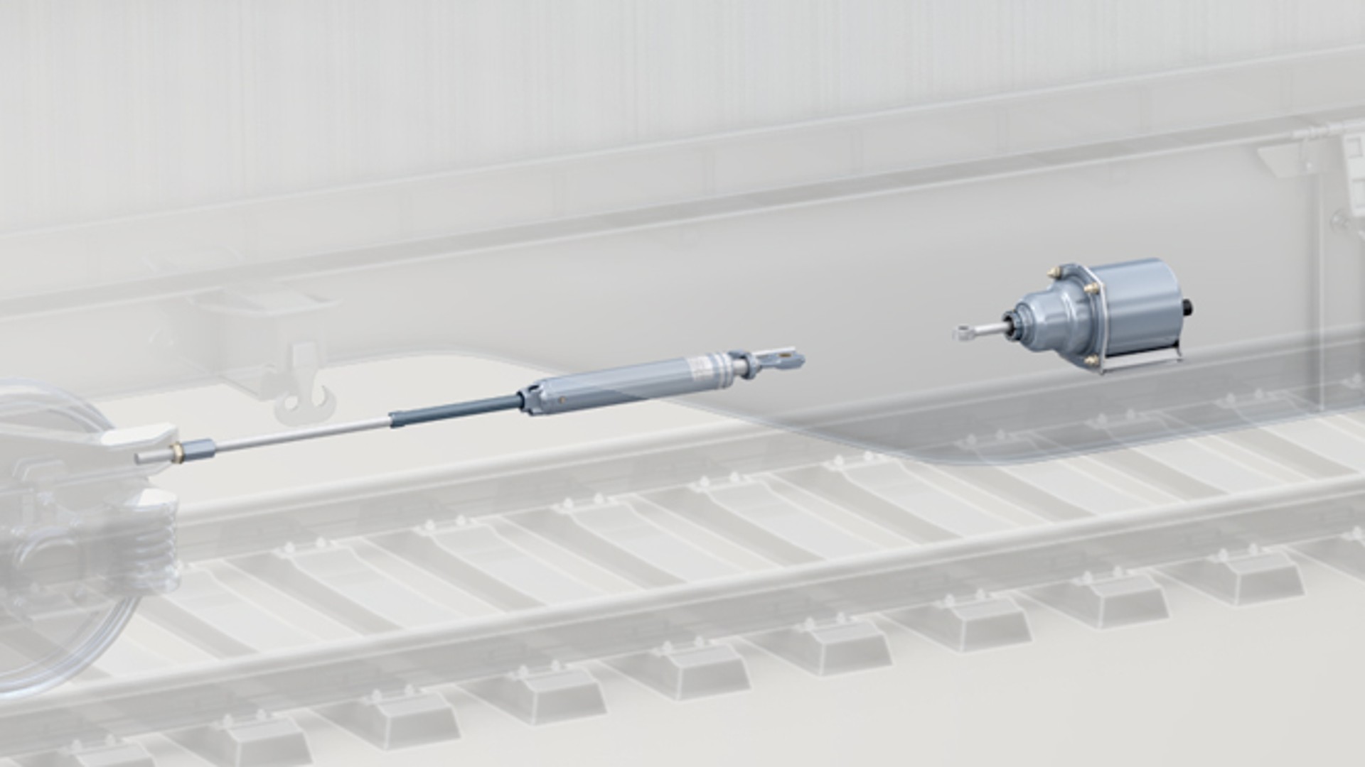 Railway braking system components and mechanics illustration.