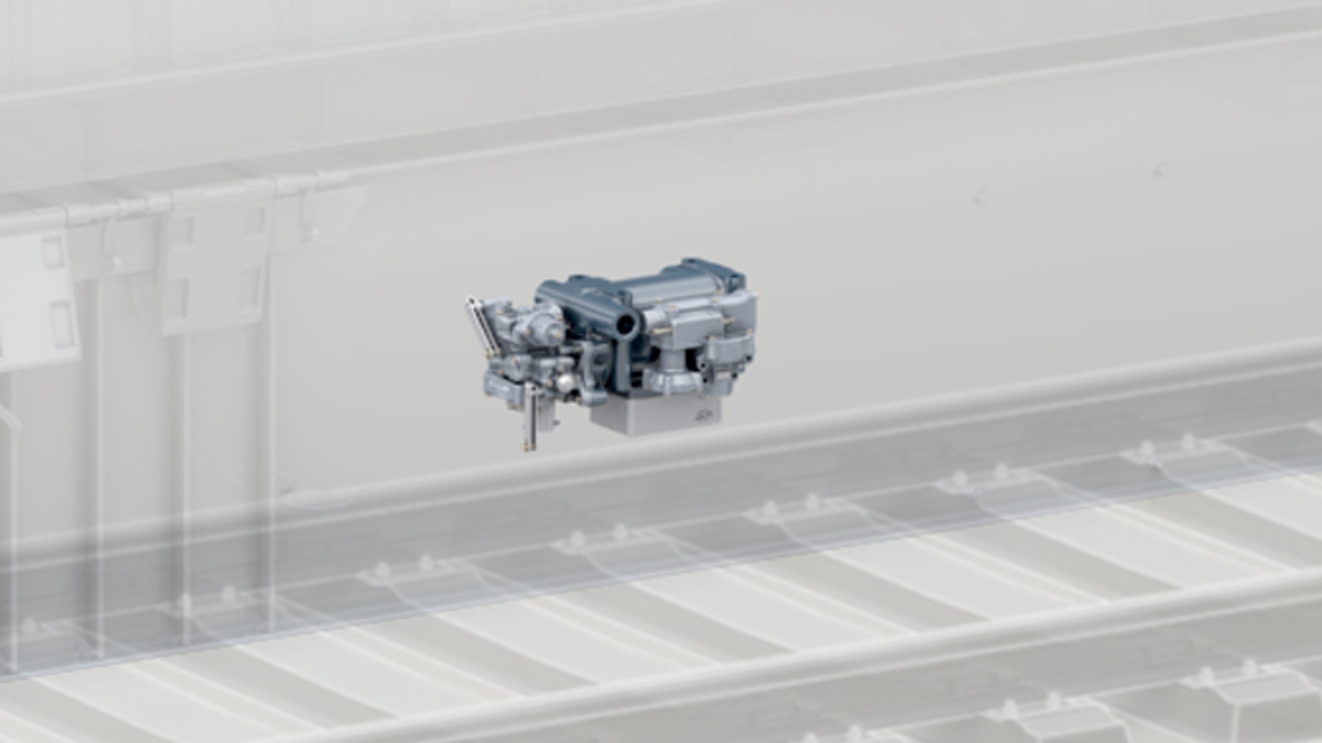 Automotive engine component on assembly line.