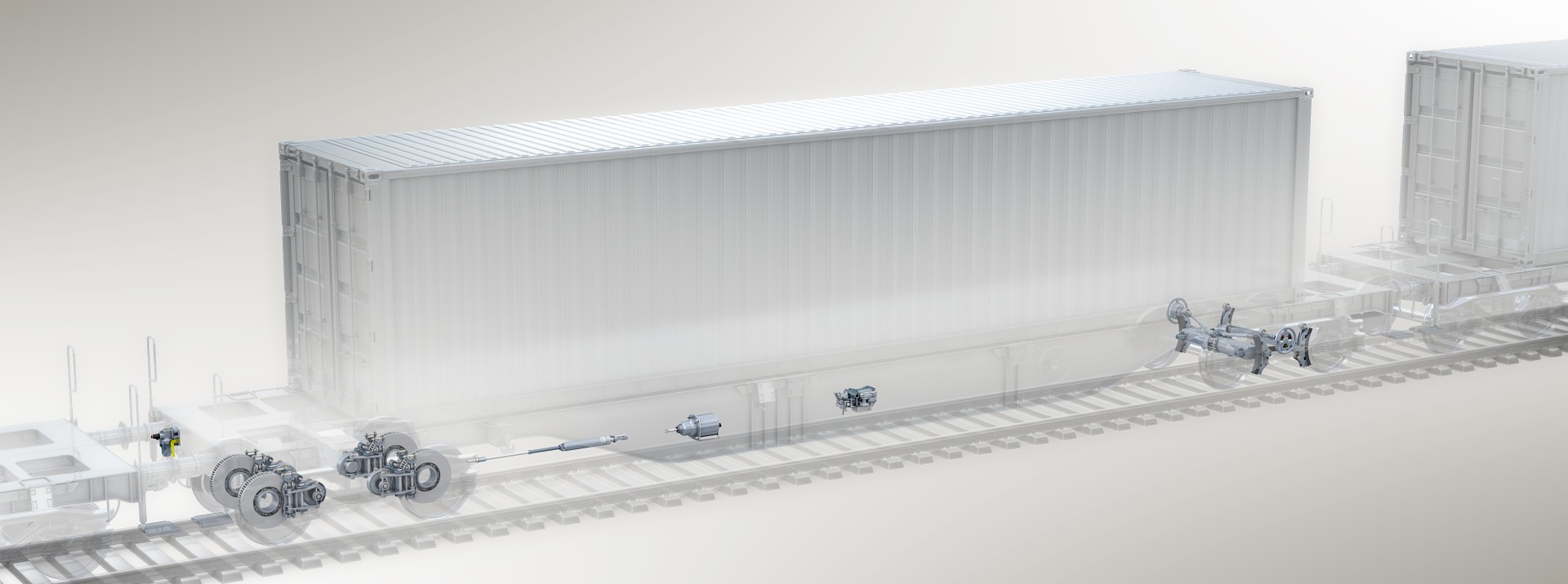 Railcar components and container model illustration.