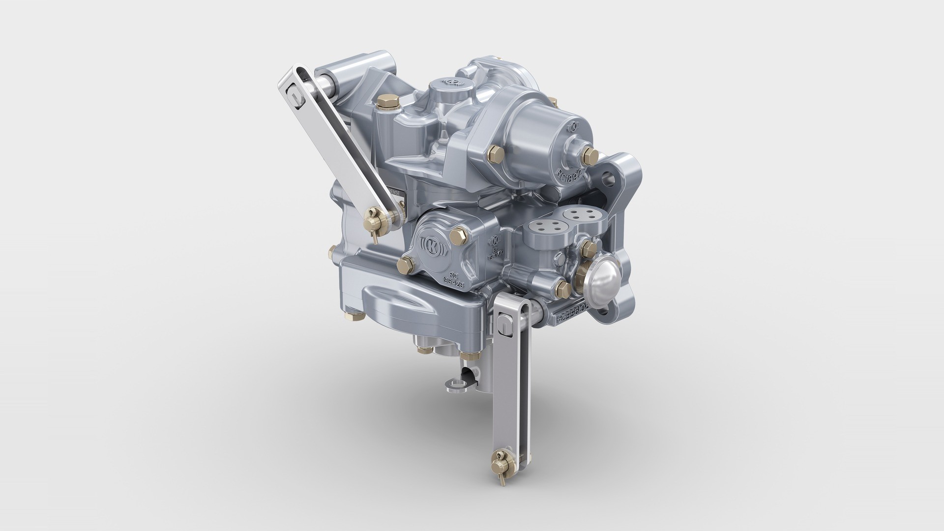 New-generation KE distributor valve for the UIC market, mounted on a bracket with two operating levers.