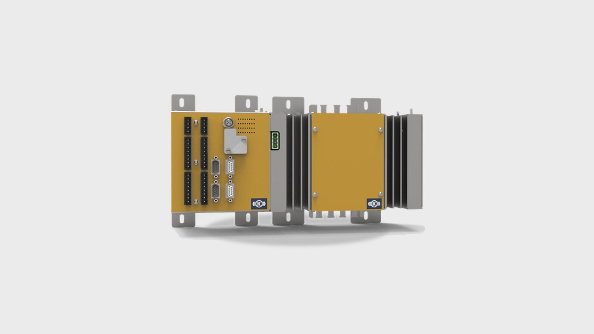 MagnetControl control system for magnetic track brakes consisting of a BrainUnit with connector strips and a PowerSwitch with heat sink