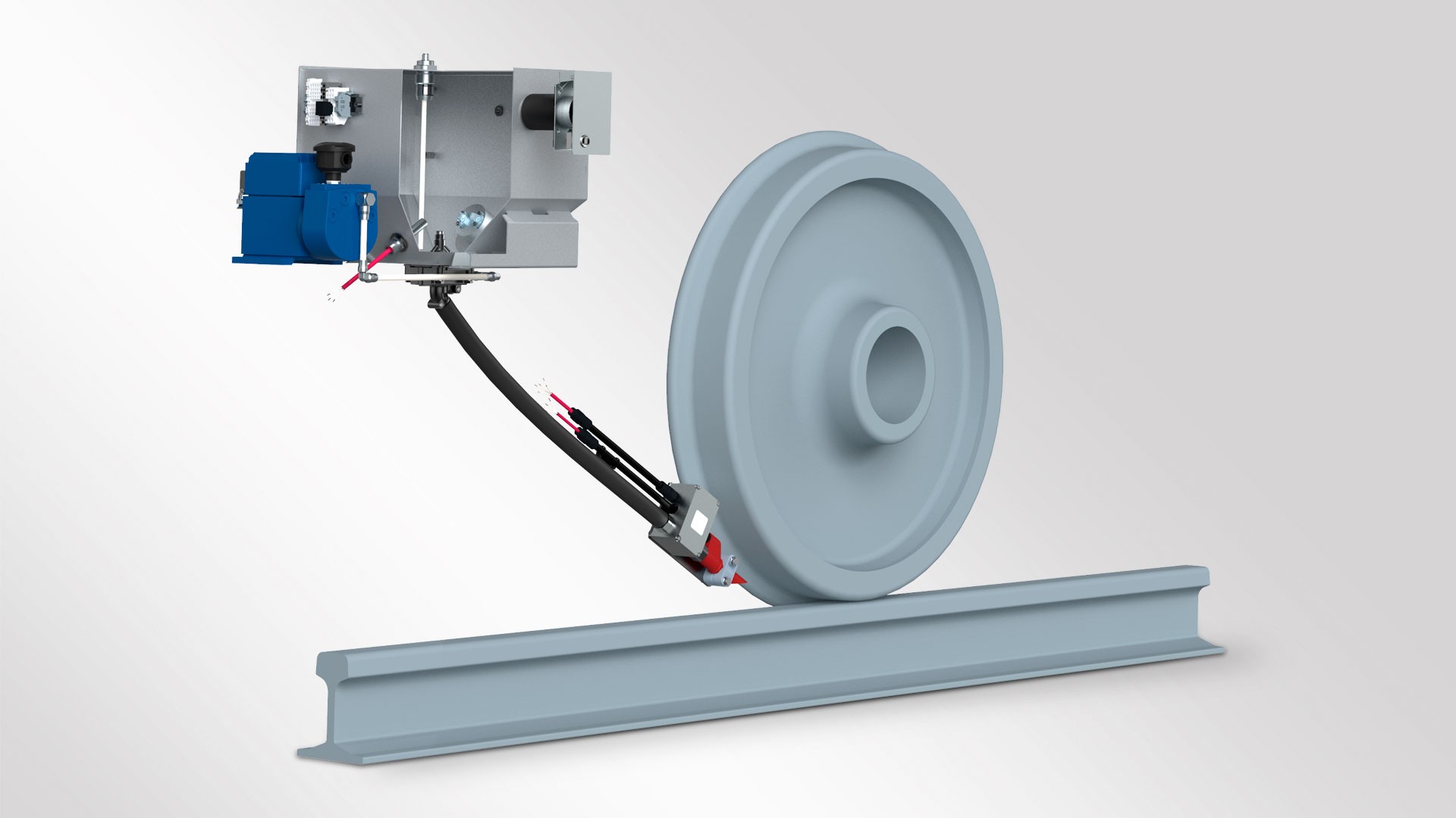 Industrial equipment with motor and wheel system.