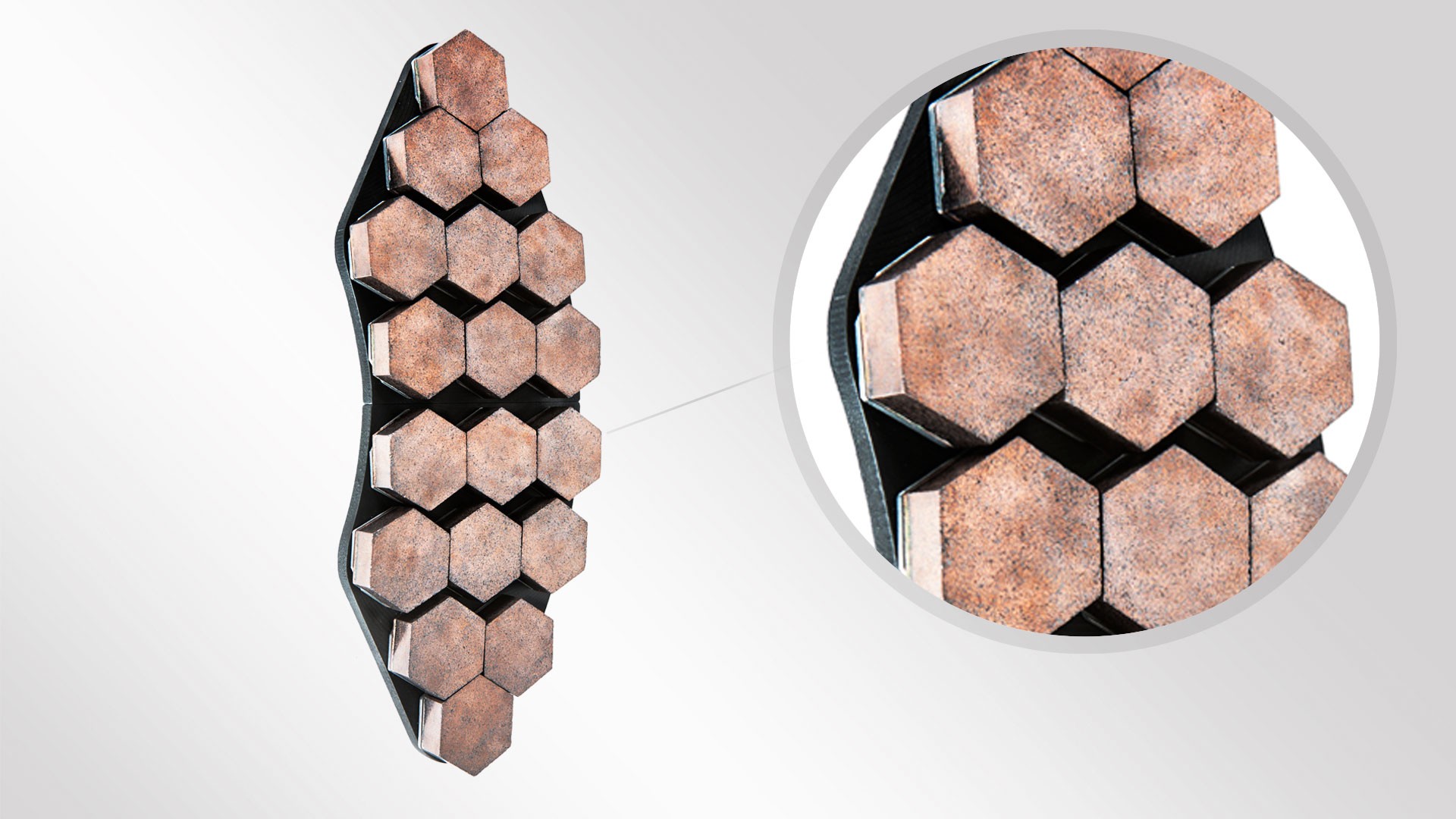 Honeycomb brake pad design for enhanced performance.