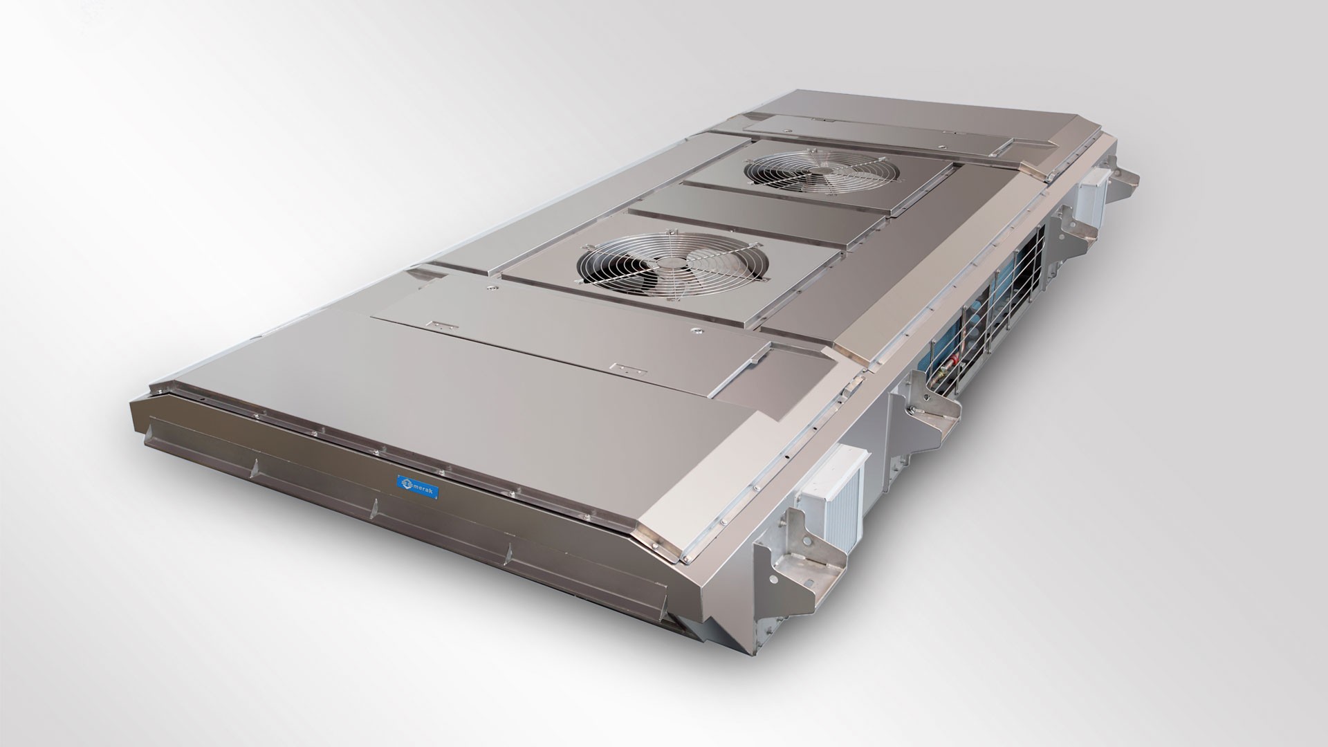 Railway air conditioning system with dual fans.