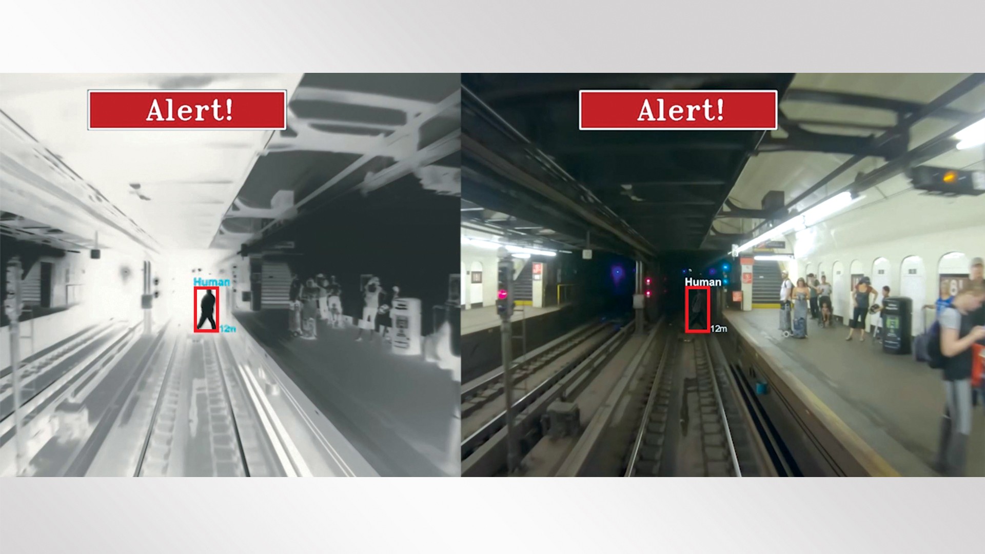 Human detection alert in subway station environment.