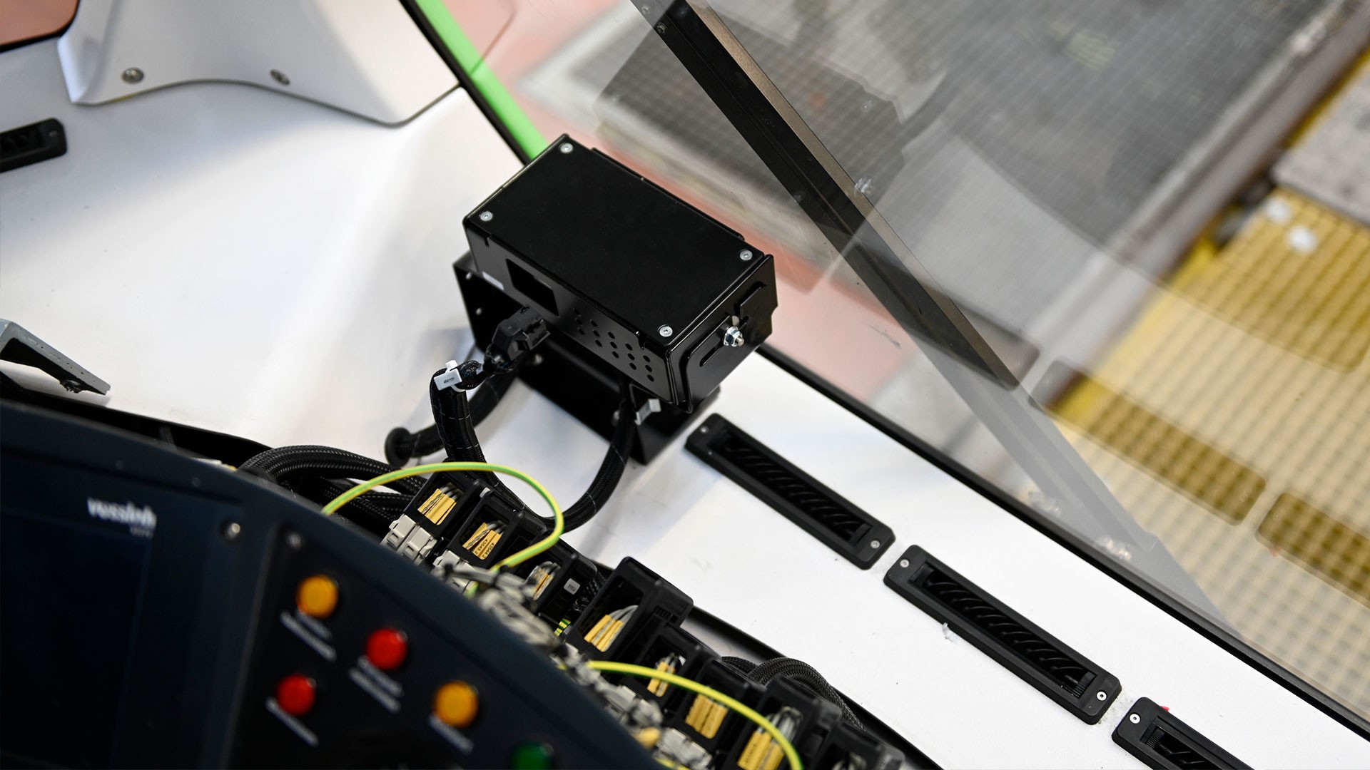 High-tech control panel with connected components.