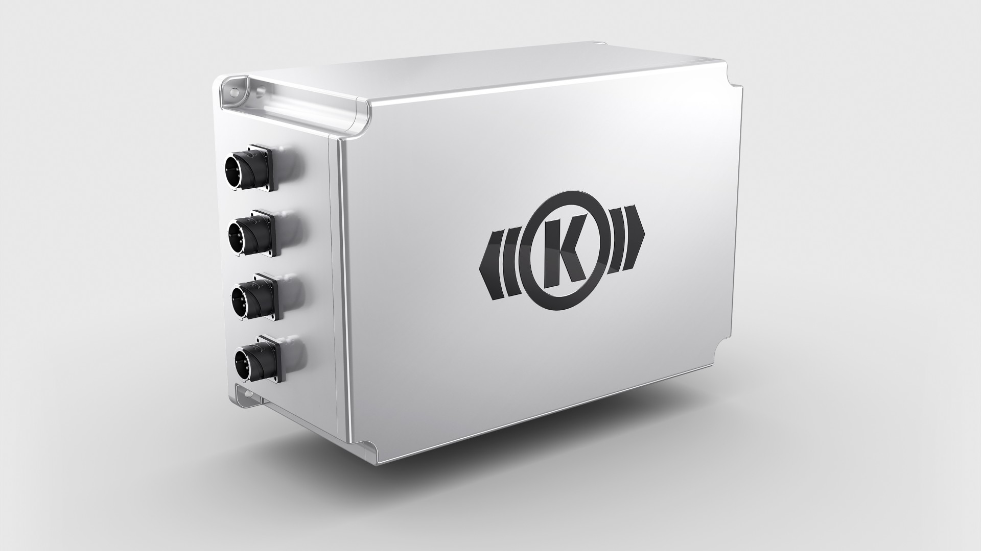 Industrial electronic control unit with multiple connectors.