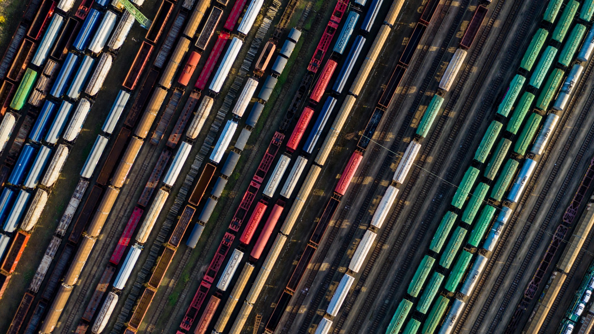 Aerial view of cargo train yard configuration.