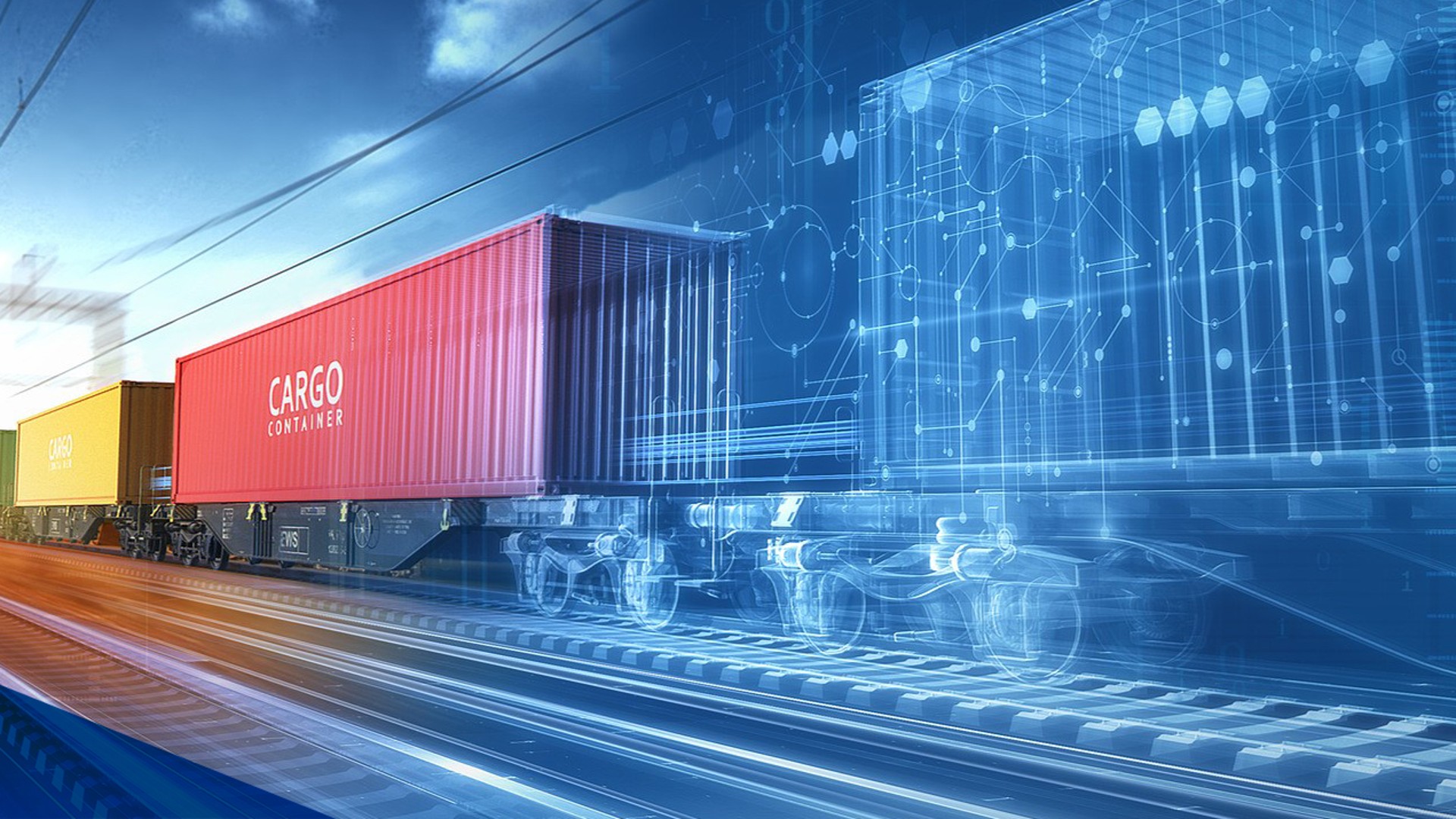 Freight train with digital cargo containers on