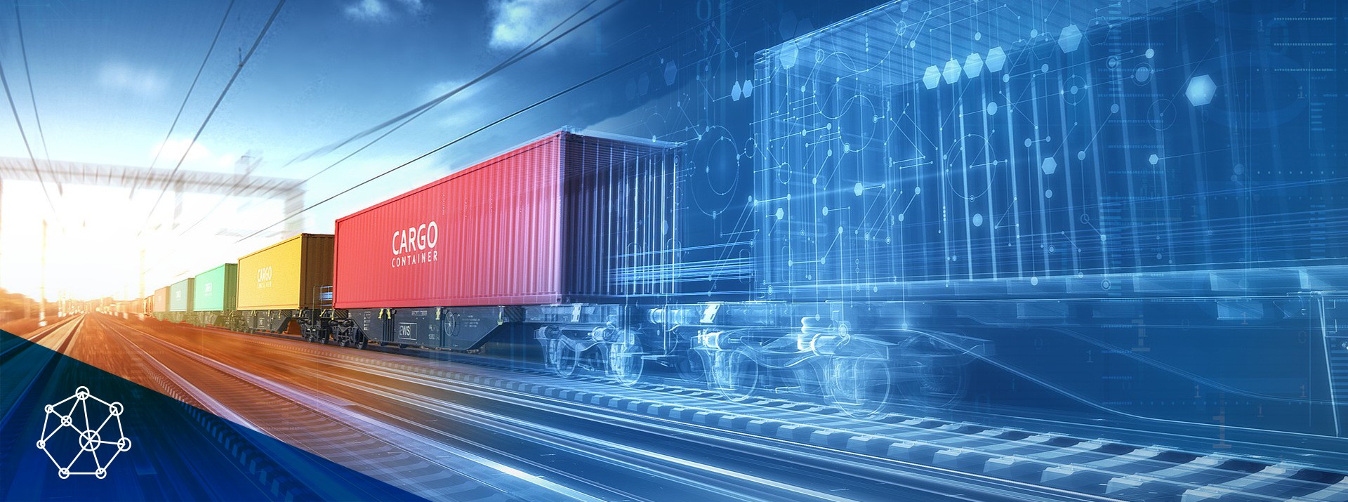 Freight train with digital cargo containers on