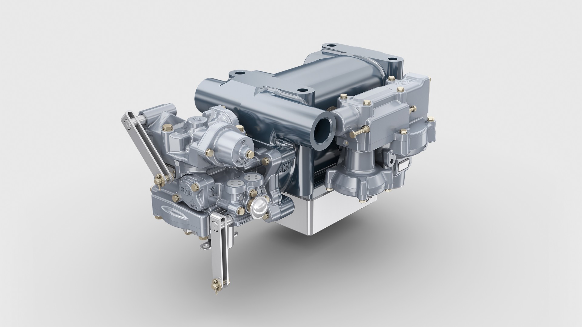 Industrial engine component with intricate design details.