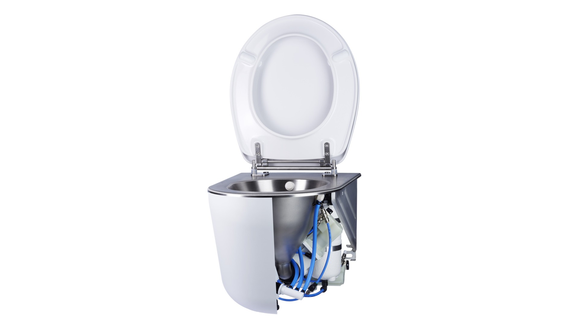 Evac vacuum toilet with open lid, 3D render
