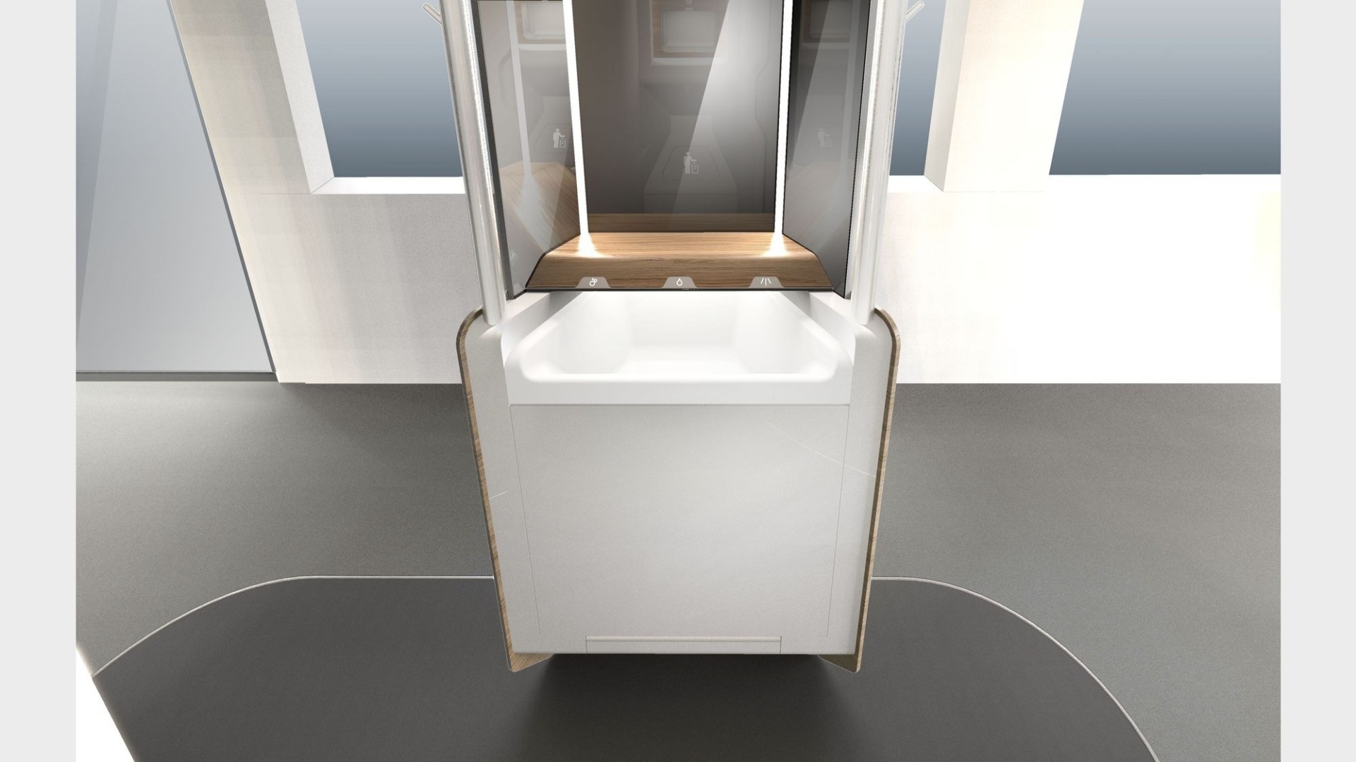 In-train toilet module, top-down interior view