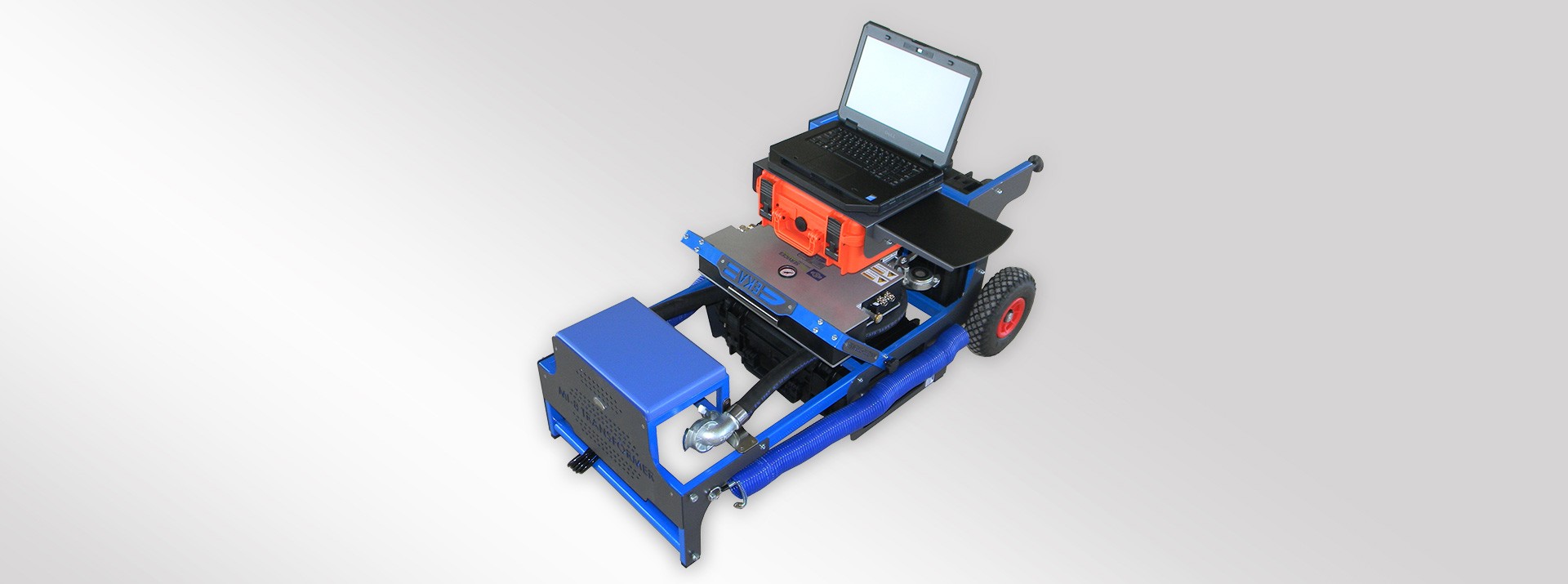 Mobile testing device with laptop and hardware.