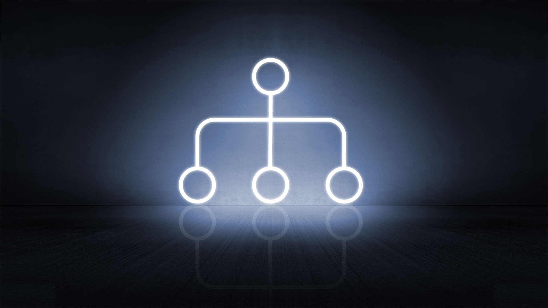 Neon organizational chart on dark background.