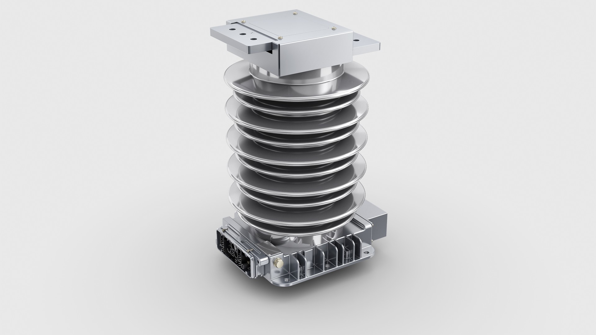 Technologische Komponente mit spiralförmigen Metallscheiben.