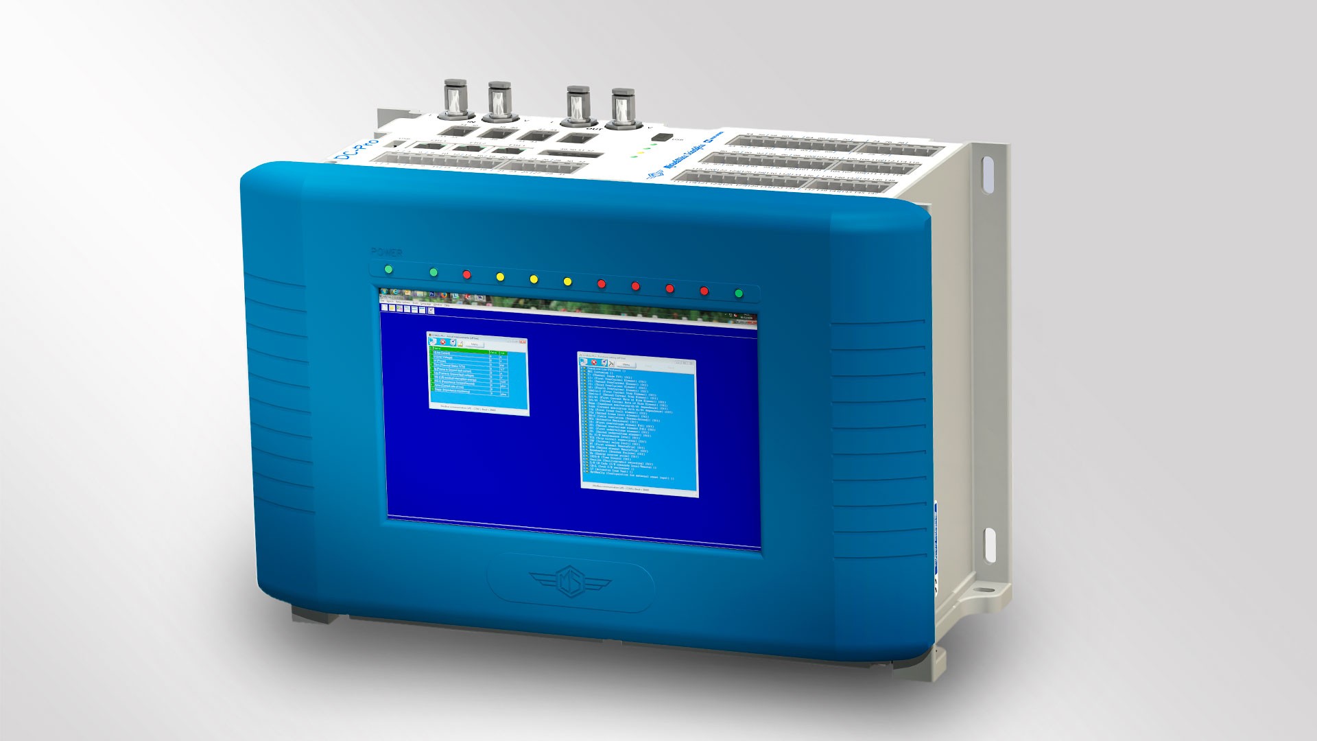 Control unit with blue casing and display