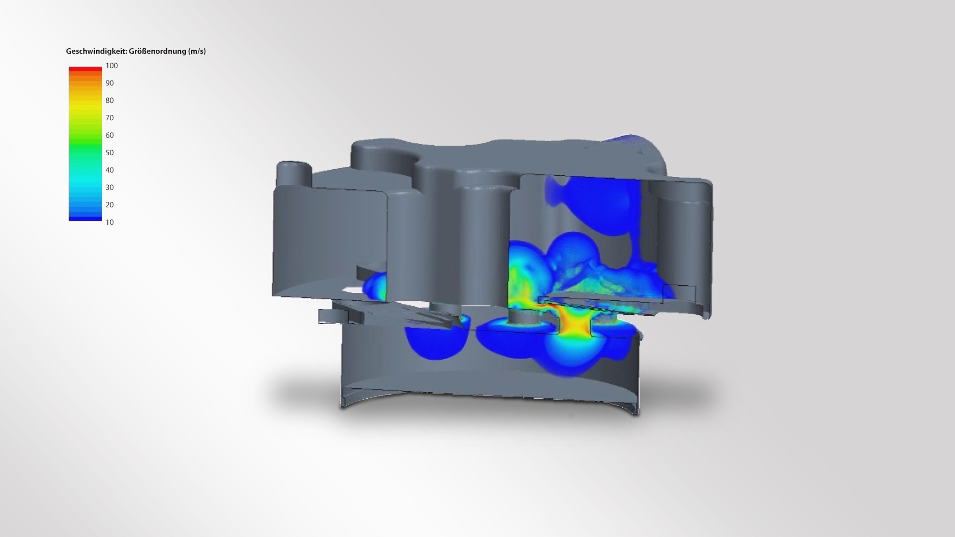 Fluid dynamics visualization of mechanical component design.