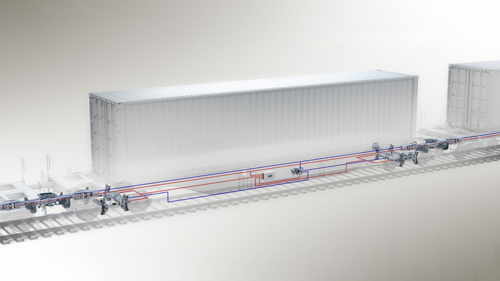 Railway container with detailed braking system illustration.