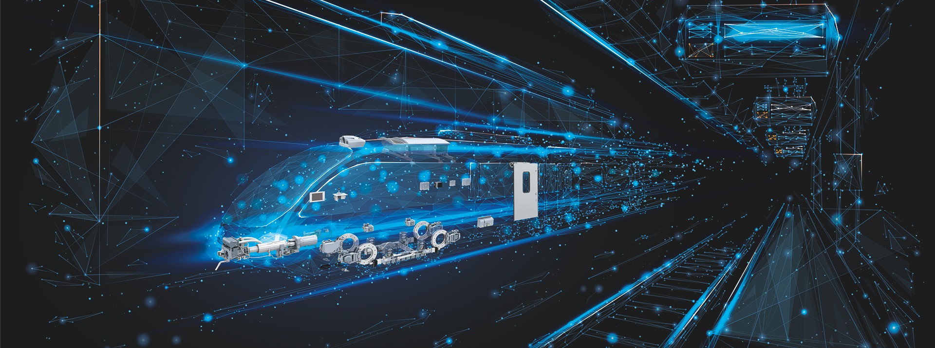Futuristic train design with digital effects