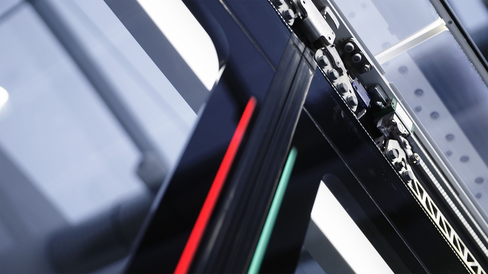 Close-up of modern industrial machinery components.