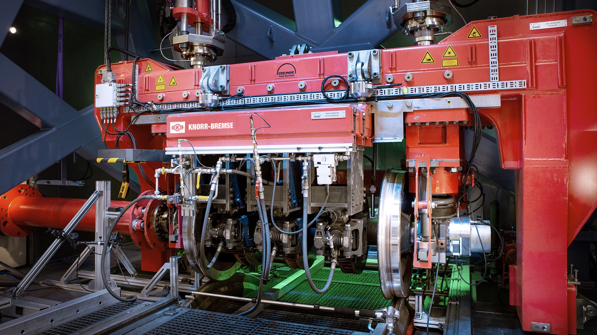 Industrial braking system testing equipment in facility.