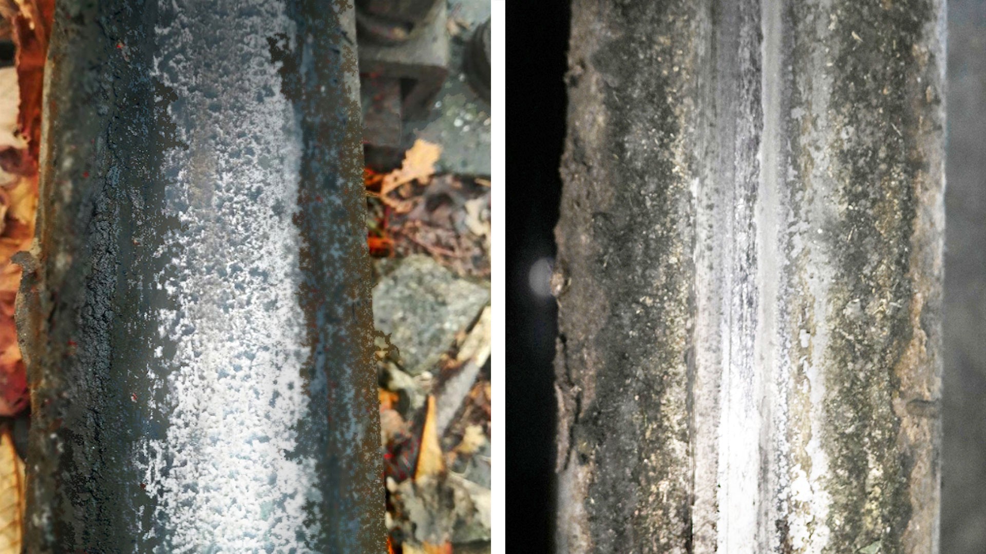 Corroded metal surfaces with mineral deposits