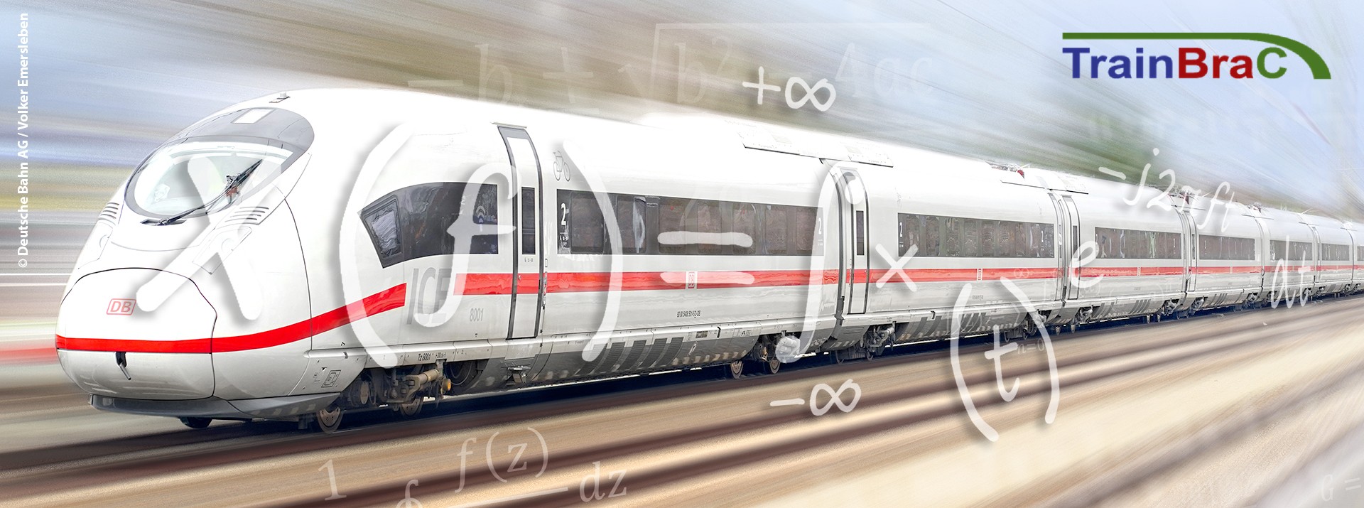 Schnellzug der Deutschen Bahn mit mathematischen Formeln.