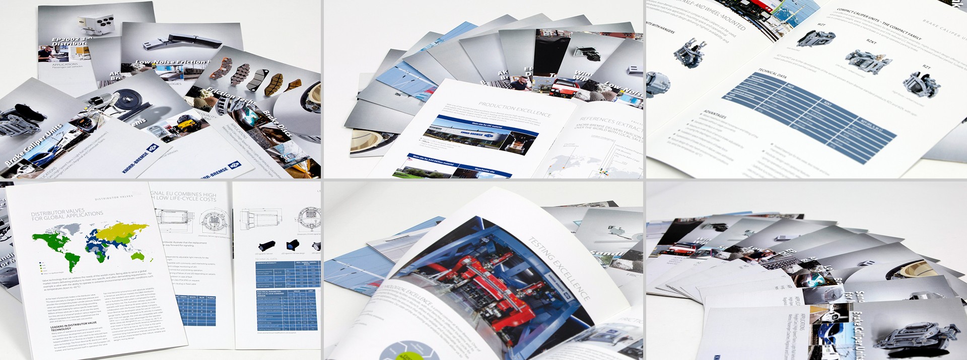 Brochures showcasing brake technology and global applications.