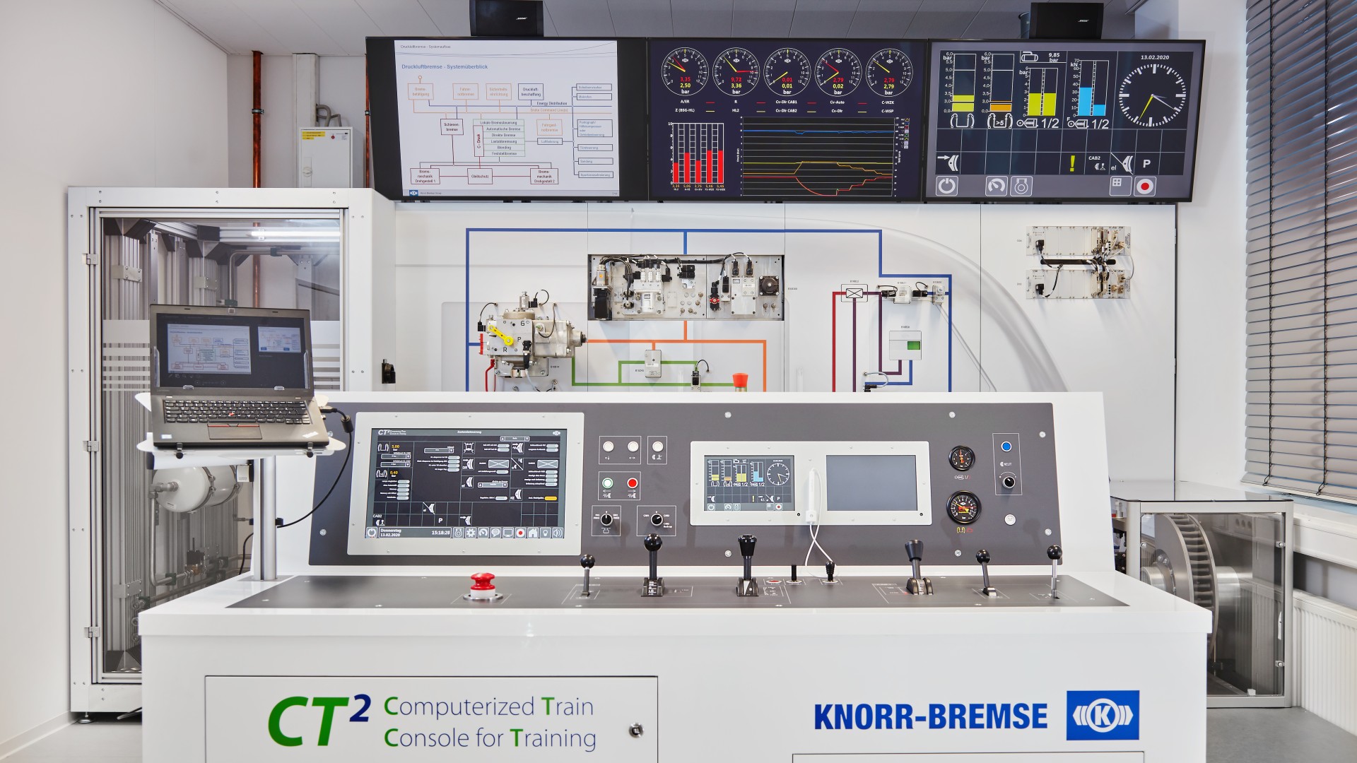 Computerized train console with training equipment display.