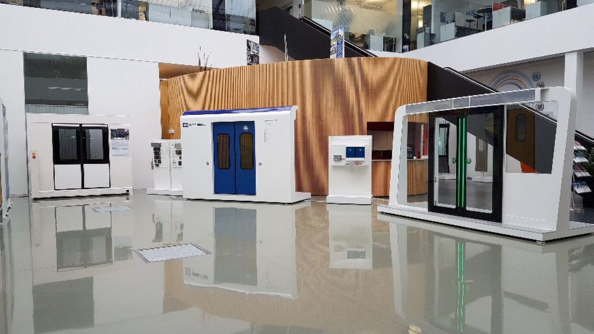 Exhibition space showcasing advanced transportation technology models.