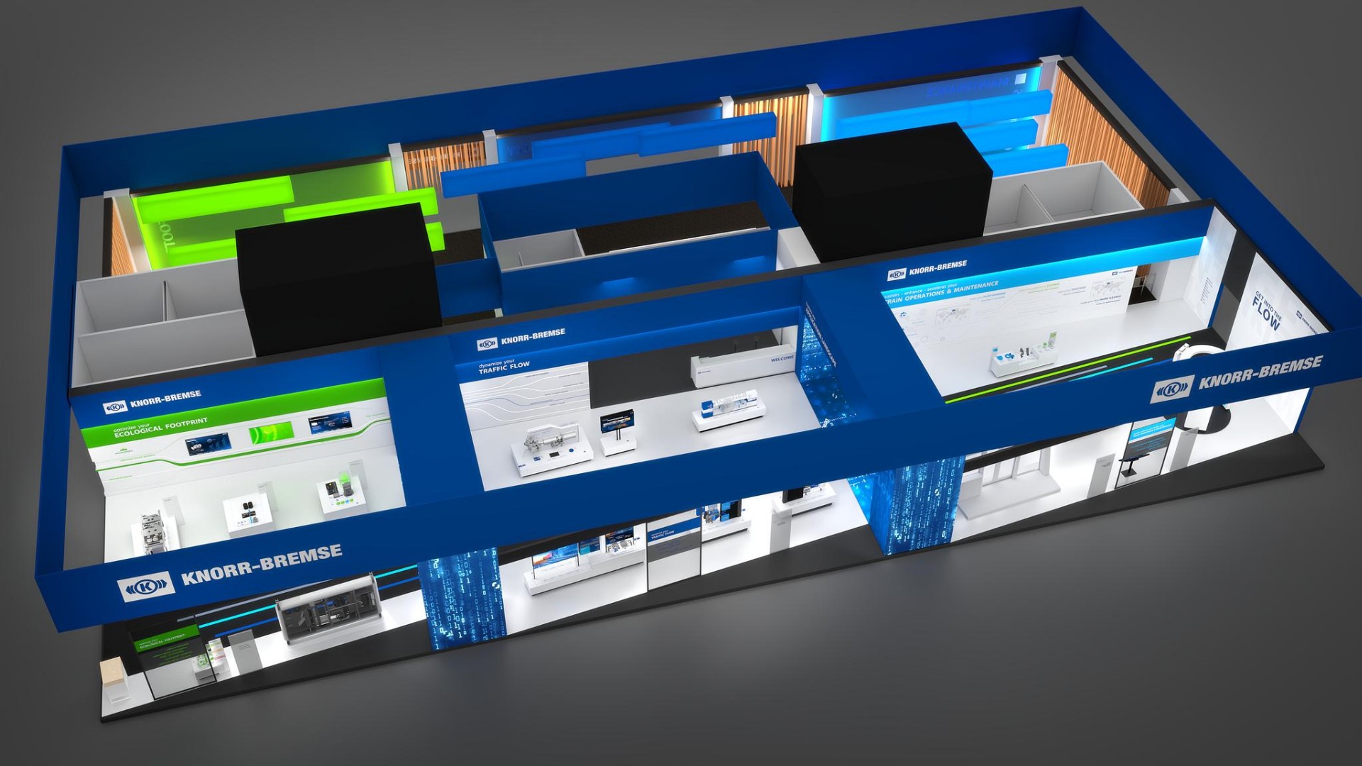 Knorr-Bremse exhibition booth design with digital displays