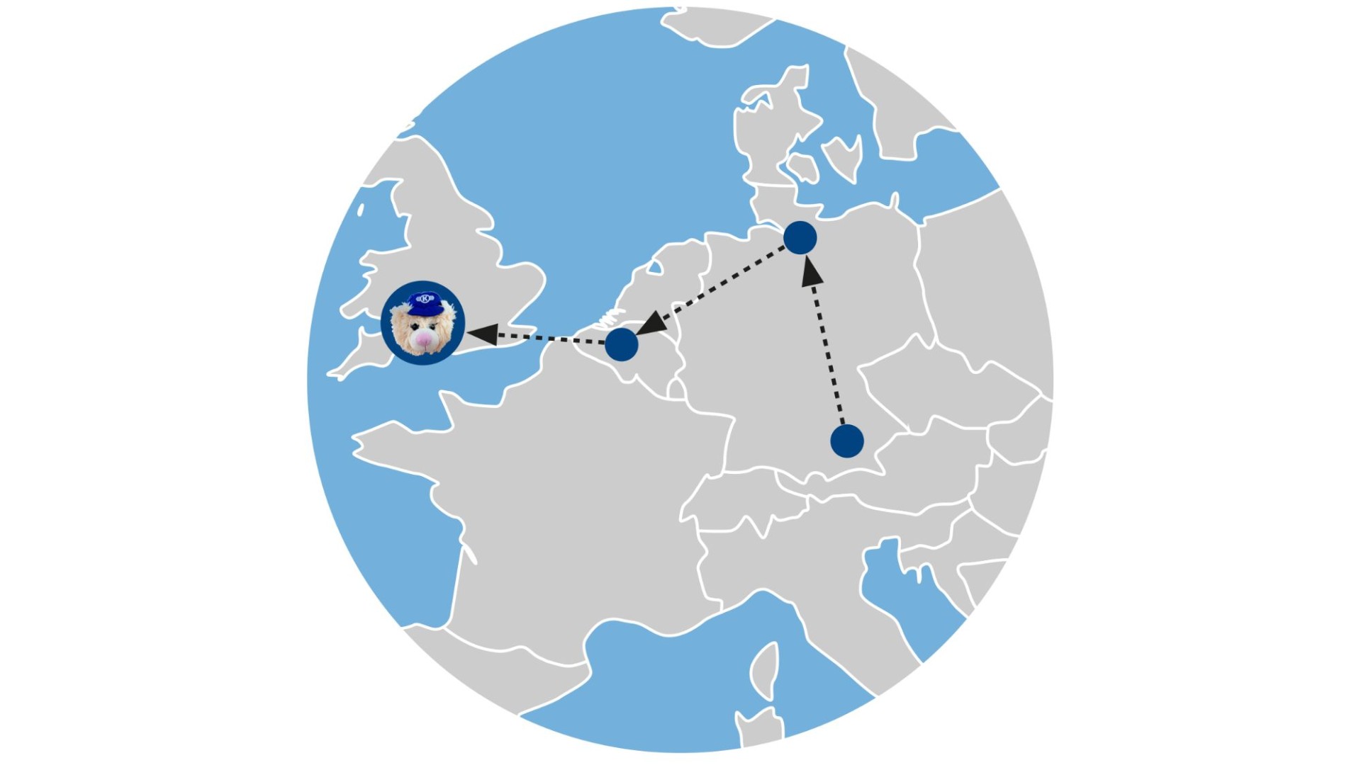 Map depicting connections between European locations.
