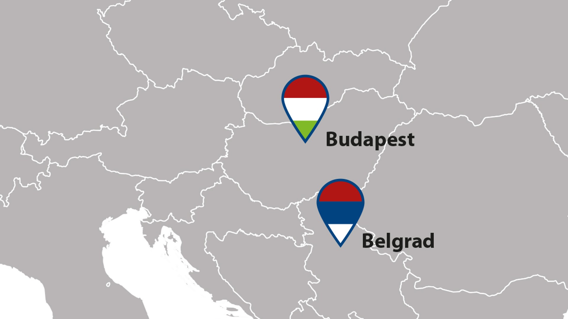 Map highlighting Budapest and Belgrad locations.