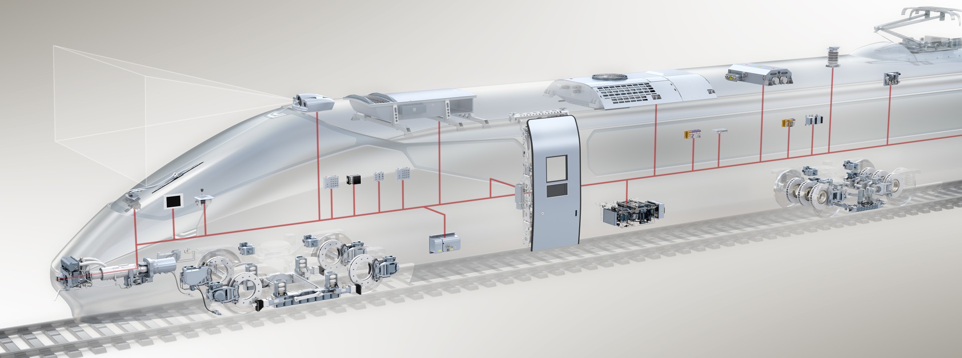 Train cross-section showing components and technology.